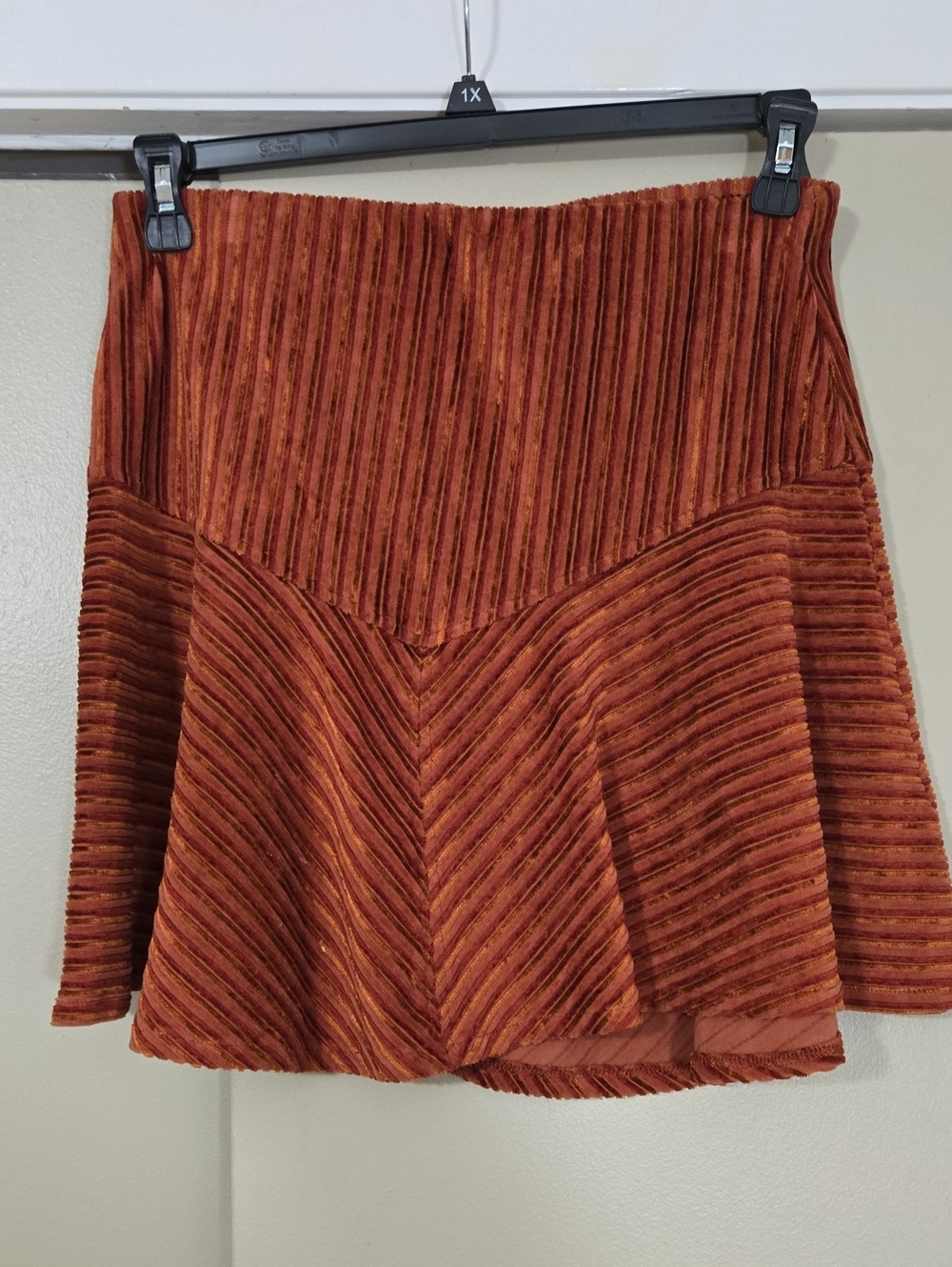 Free People Womens Camden Rust Orange Ribbed Swing Mini Skirt Size Large EUC